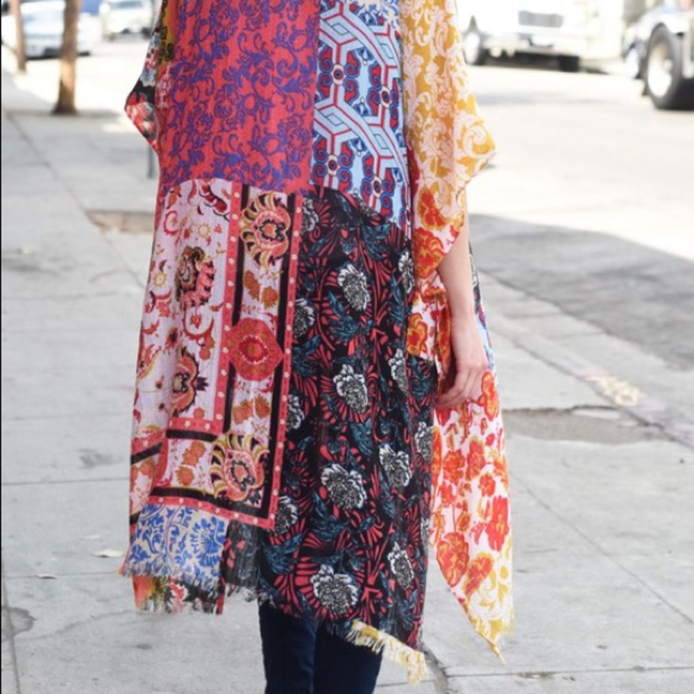 Colorful Boho Floral Patchwork Sheer Kimono Wrap - Picture 3 of 3